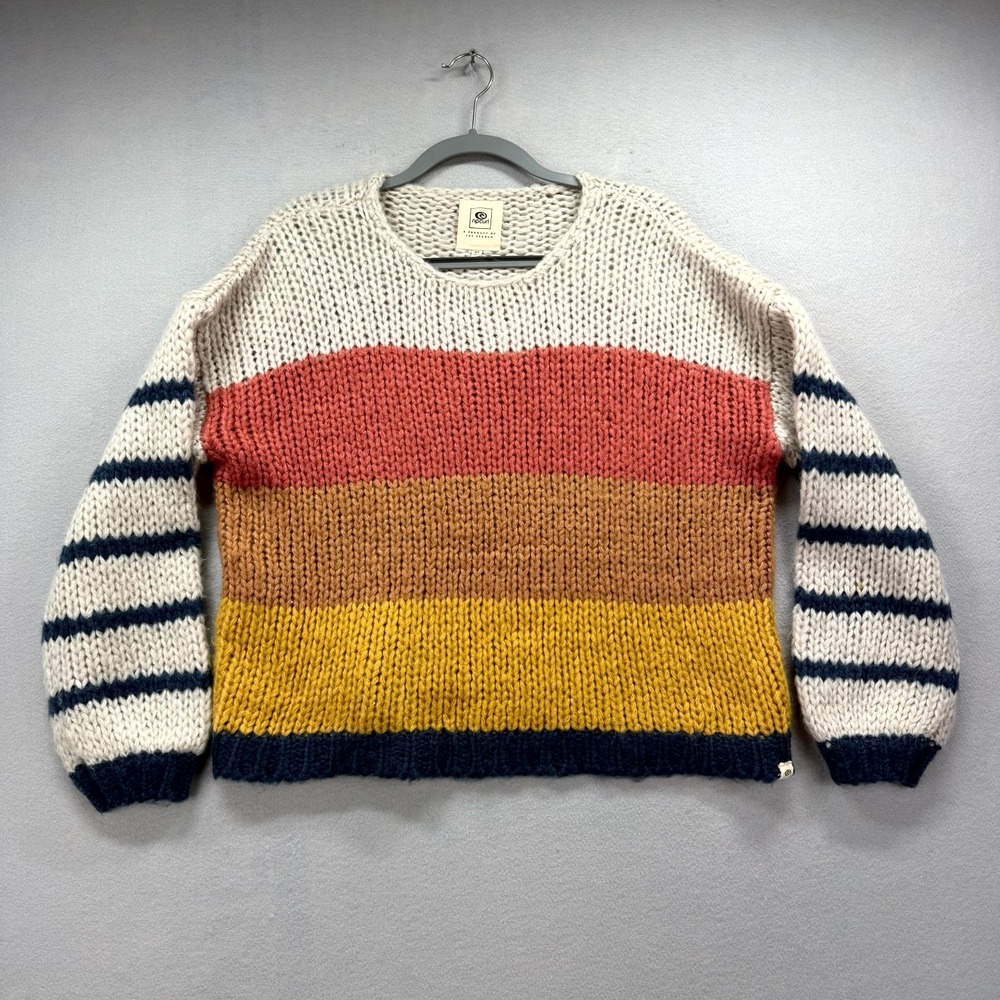 Rip Curl Chunky Knit Sweater Womens XS Multicolor Striped Color Block Round Neck